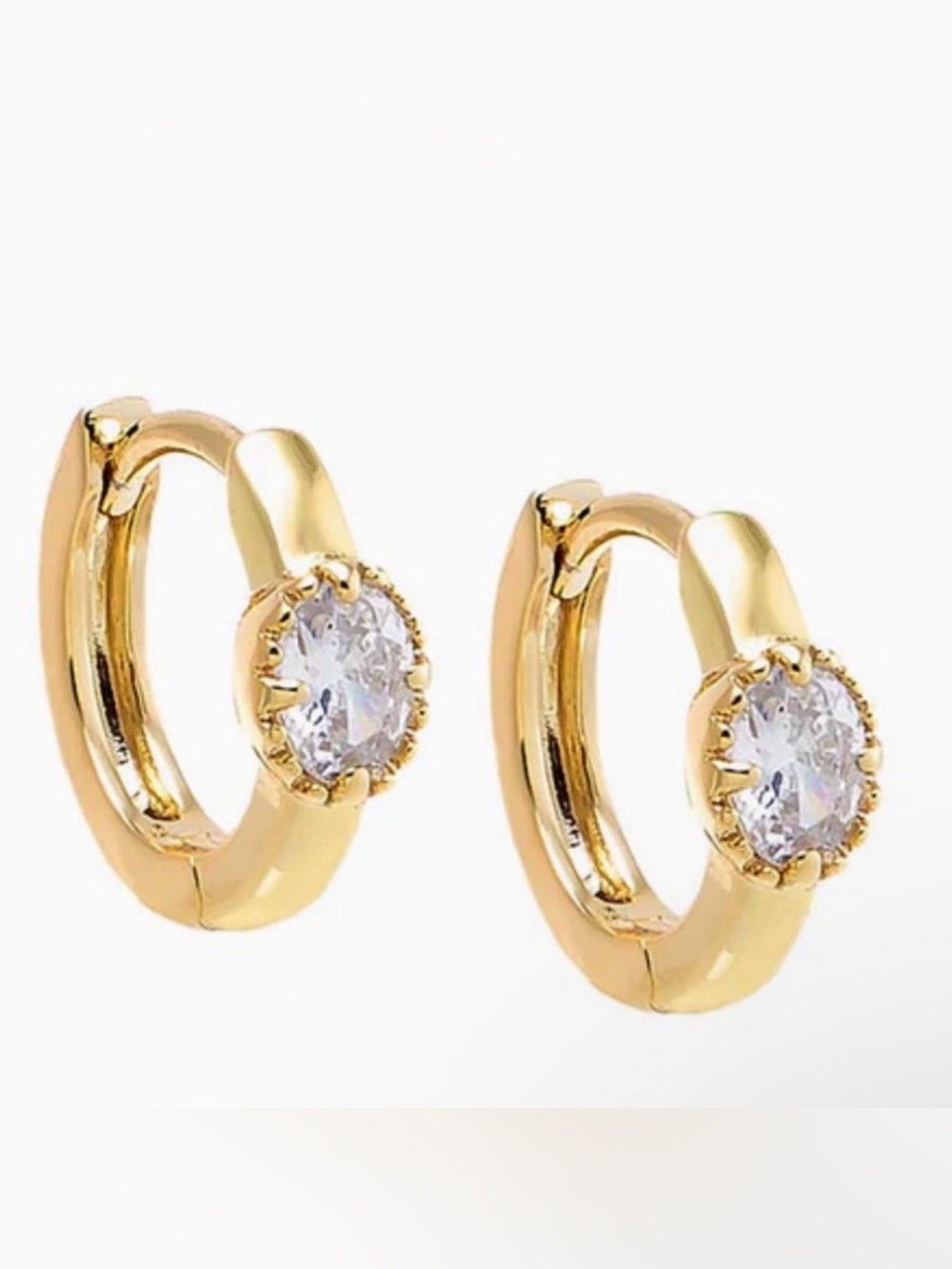 CZ Oval Bezel Halo Huggie Earrings